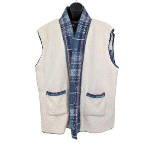 Lucky Brand Sherpa Patchwork Vest Cozy Boho Western Fleece Artsy Women Size XXL